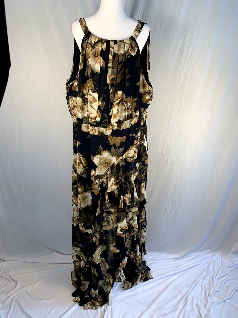 BA By Betsy & Adam Plus Size Sleeveless Chiffon Dress Navy Antique 22W NWT